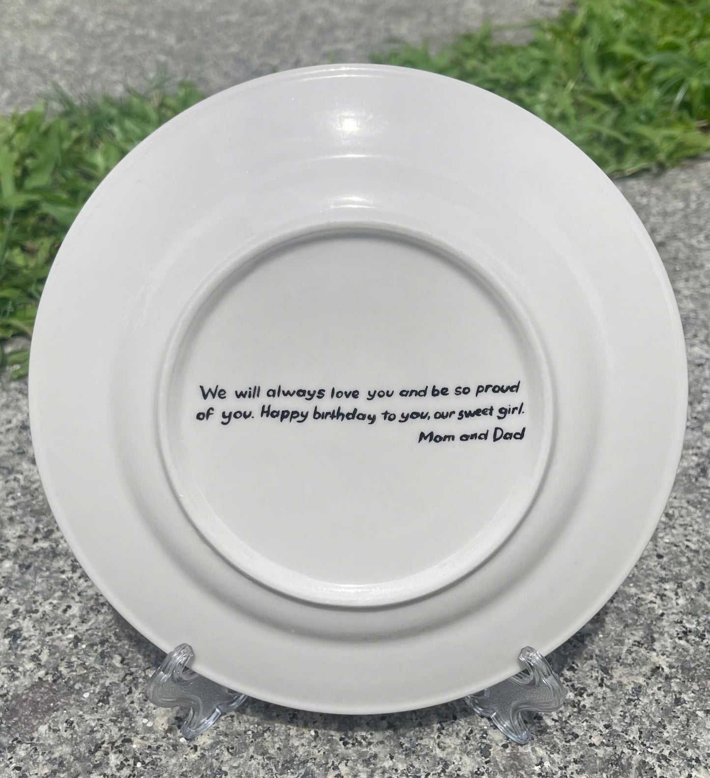 Custom Birthday Plate for Boys – Personalized Ceramic Plate with Name, Monogram, Gingham Blue Bow, Bible Verse – Gift for Kids | P013