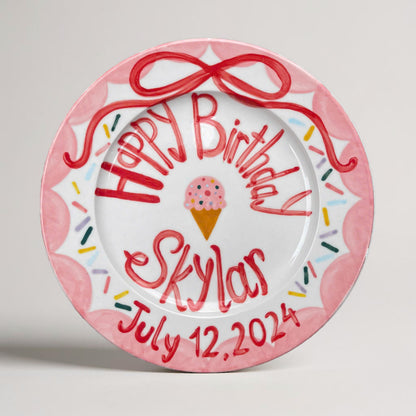 Personalized Birthday Plate for Kids – Hand Painted Ceramic Plate with Ice Cream, Sprinkles and Name – Fun Summer Keepsake Gift Idea | P006