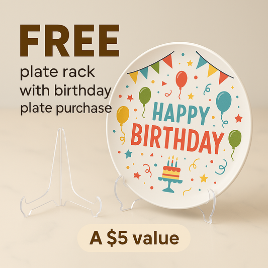 Custom Blue Birthday Plate – Hand Painted Ceramic Gift with Name, Date&Candle Cake – Unique Keepsake for Baby, Kids or First Birthday | P001