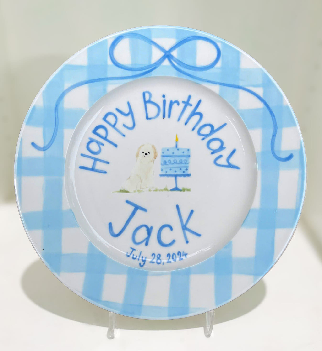 Custom Dog Birthday Plate – Hand Painted Keepsake with Name, Date, Cake & Pet – Personalized Ceramic Gift for Kids or Pet Lovers | P002